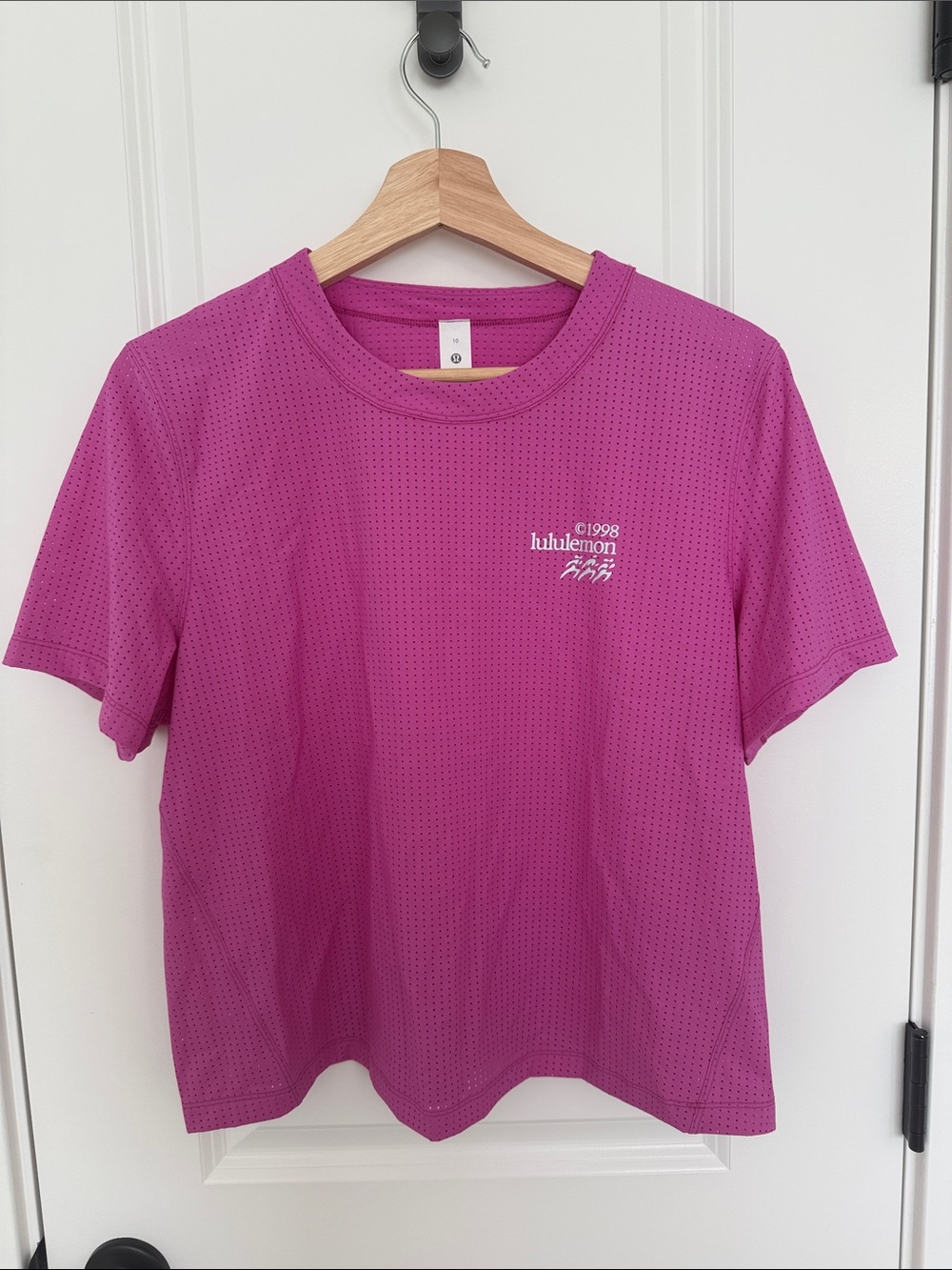 lululemon athletica Short Sleeve Perforated Tee in Bright Magenta